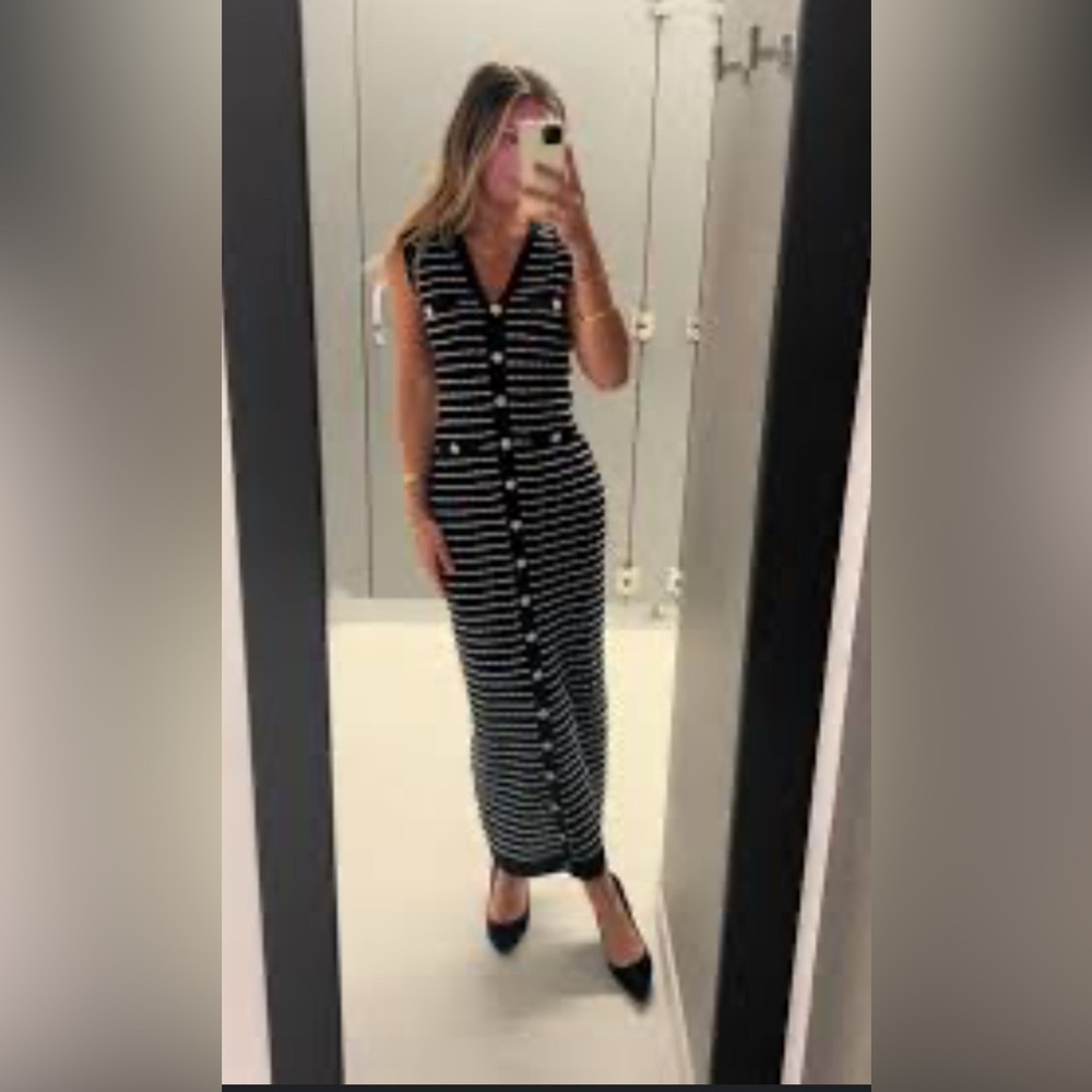Commense Striped Black and White Maxi Dress